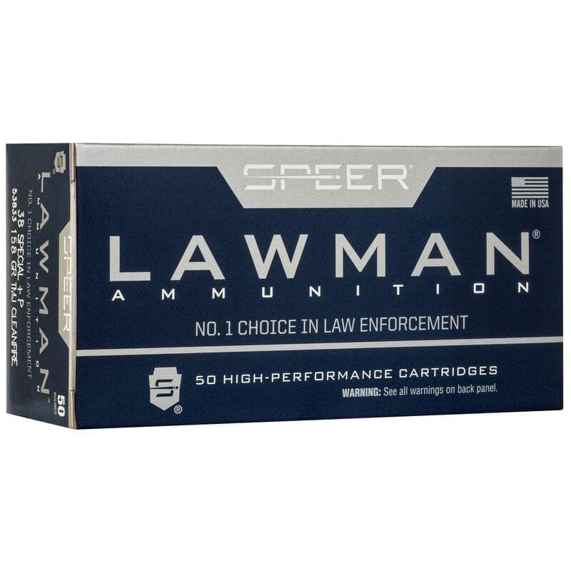 Speer Lawman Clean-Fire Handgun Ammunition .38 Spl(+p) 158GR TMJ 900 FPS 50/Ct