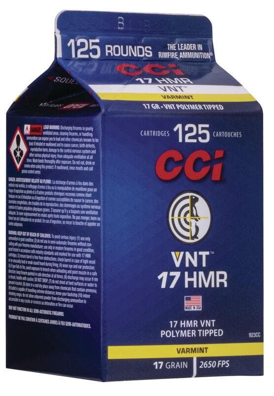 CCI Varmint Rimfire Ammunition .17 HMR 17GR VNT 2650 FPS 125/Ct