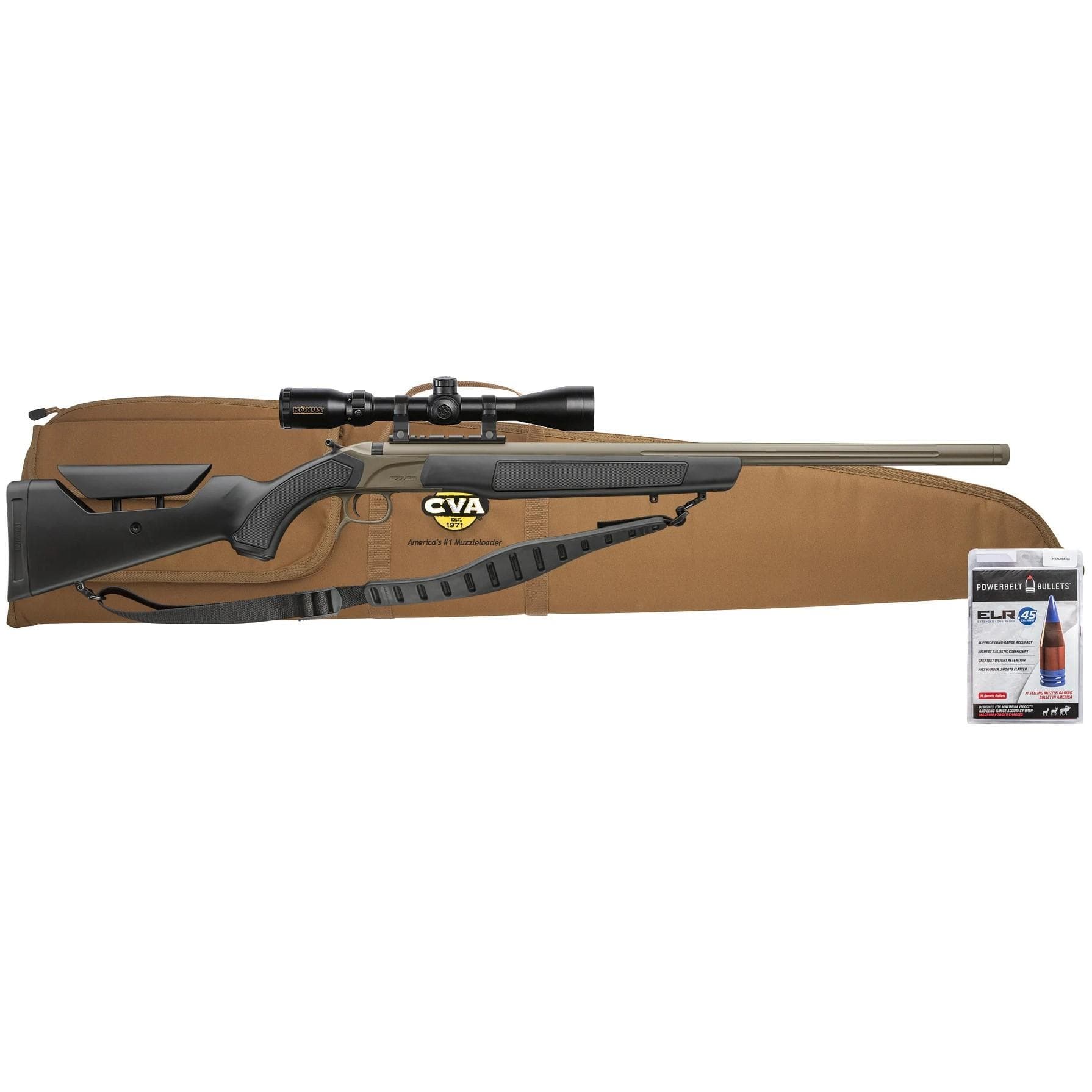 CVA Accura LR-X 45 CAL Muzzleloader Cerakote FDE Konuspro 4-12X44 IR BDC Reticle