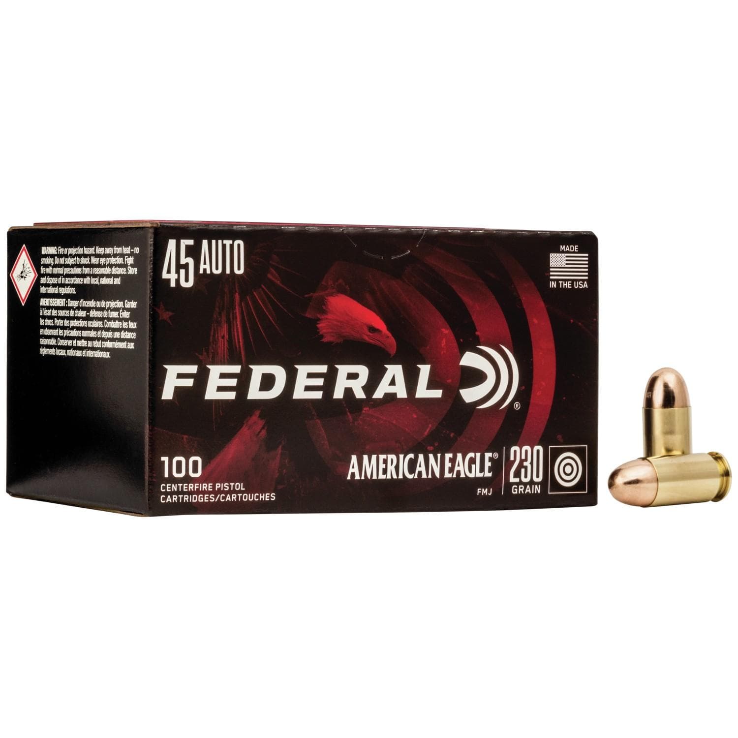 American Eagle Handgun Ammunition .45 ACP 230 Gr FMJ 890 FPS 100/Ct