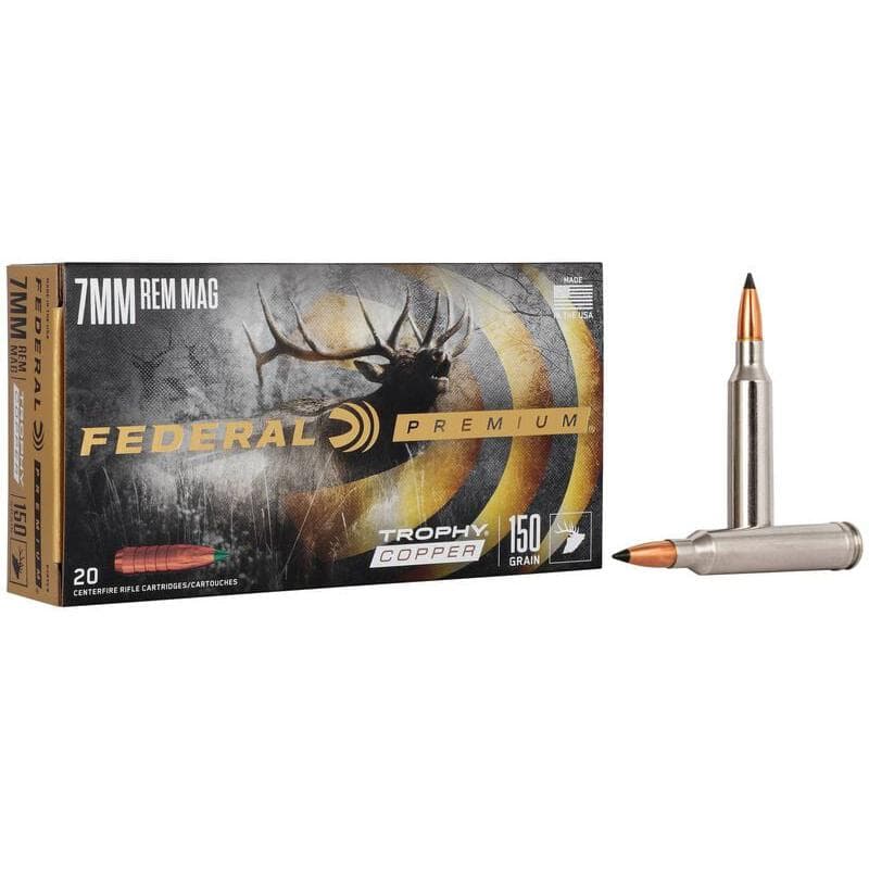Federal Trophy Copper Rifle Ammunition 7MM Rem MAG 150GR HP 3025 FPS 20/Ct