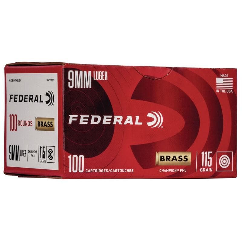 Federal Champion Training Handgn Ammunition 9MM Luger 115 Gr FMJ 1125 FPS 100/Ct