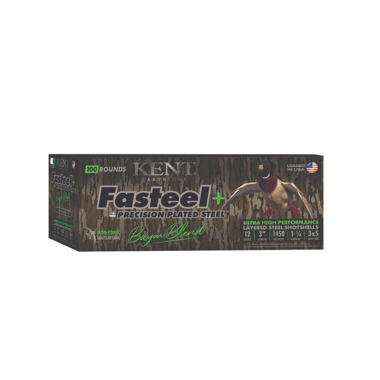 Kent Fasteel+ Precision Plated Steel Bayou Blend Shotshells 12GA 3" 1-1/4OZ 1450 FPS #3 & #5 100/Ct