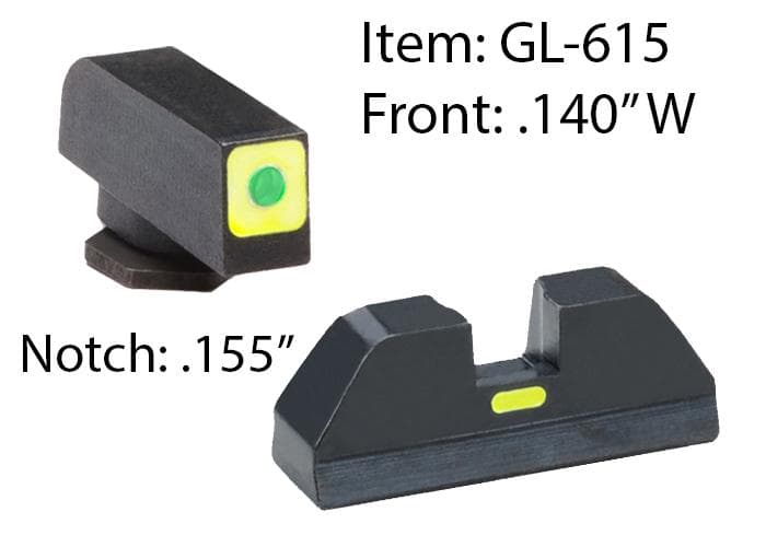 Ameriglo Glock CAP Sight Set for Glock 20 21 29 30 31 32 36 40 41 - Green Tritium Lime Green Lumisquare Outline Front/Rear