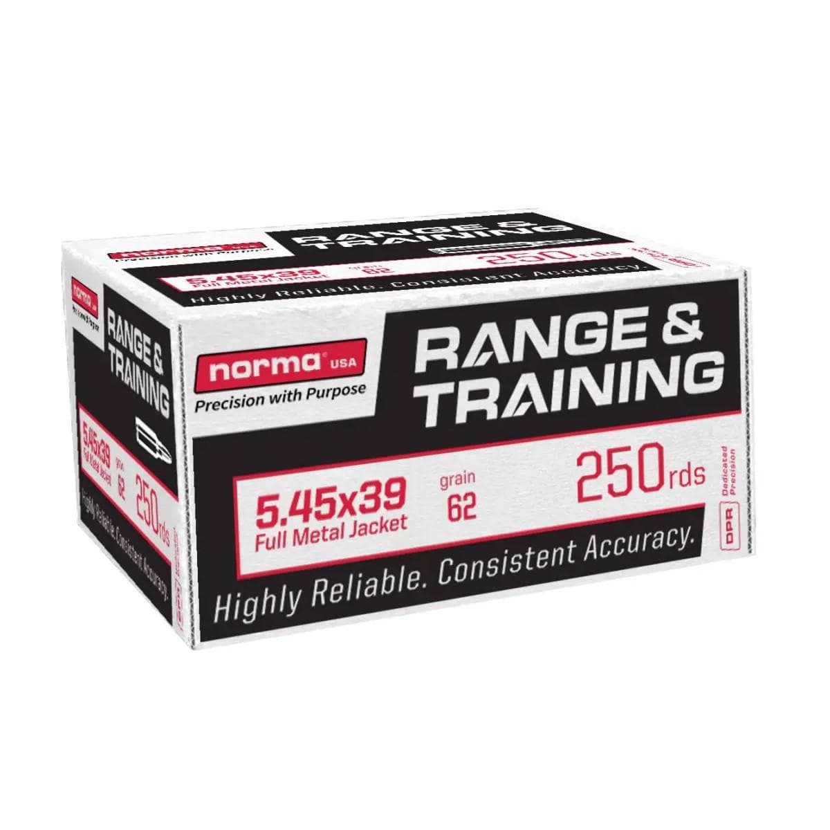 Norma Range & Training Rifle Ammunition 5.45X39 62GR FMJ 2624 FPS 250/Ct