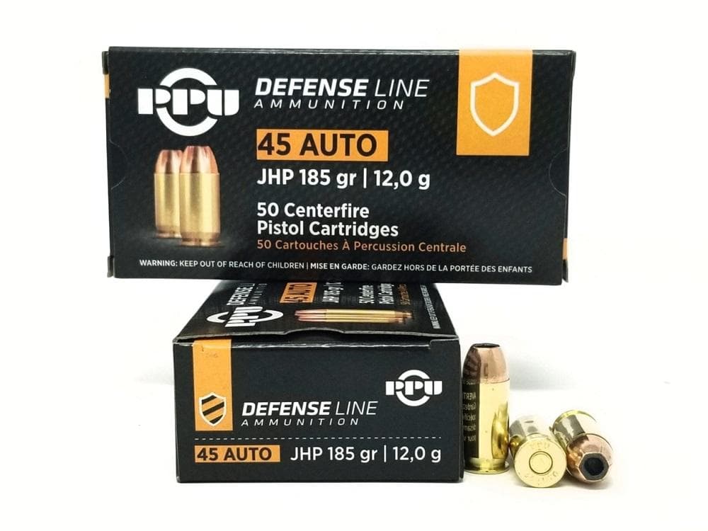 PPU Defense Handgun Ammunition .45 ACP 185 Gr JHP 935 FPS 50/Ct