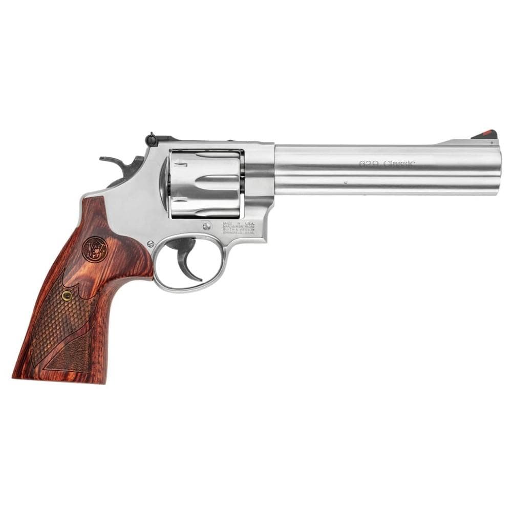 Smith & Wesson N Frame Model 629 Deluxe Handgun .44 MAG 6RD Capacity 6.5" Barrel Silver with Brown Grip