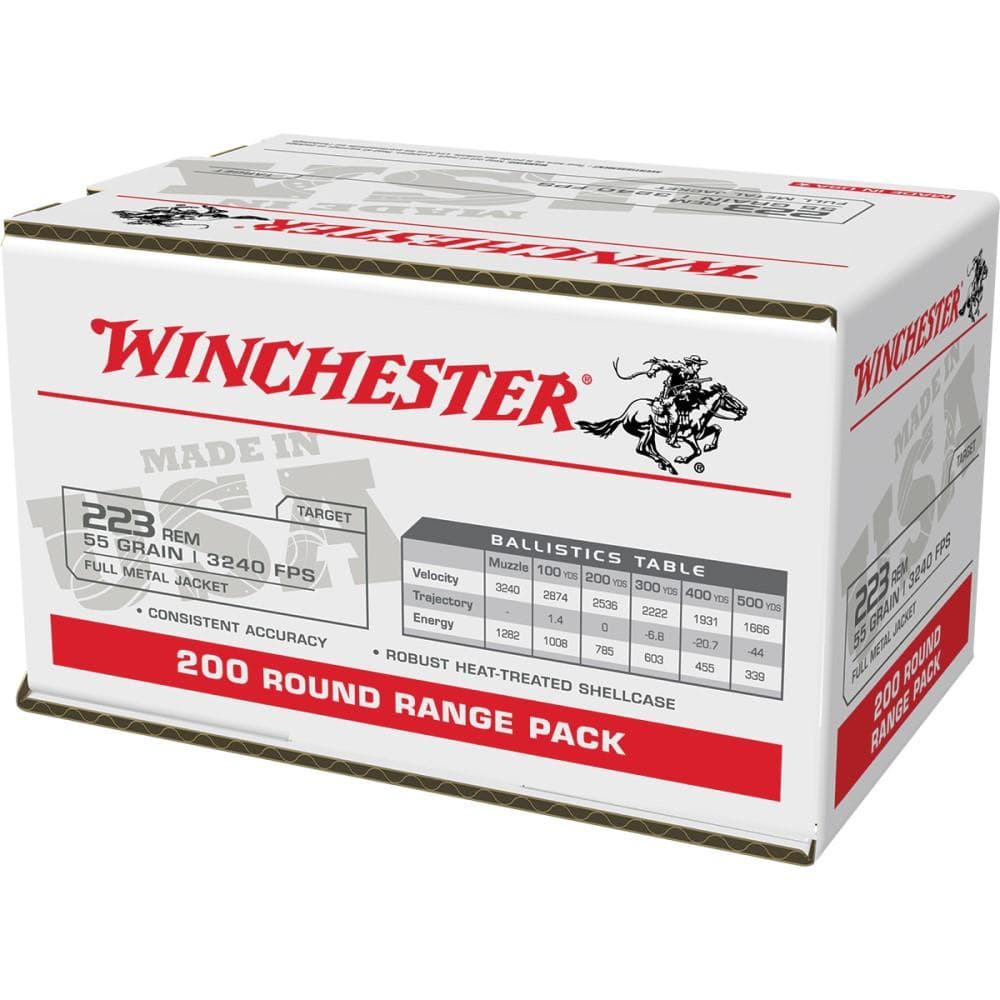 Winchester USA Lake City Rifle Ammunition .223 Rem 55 Gr. FMJ 3240 FPS 200/Ct