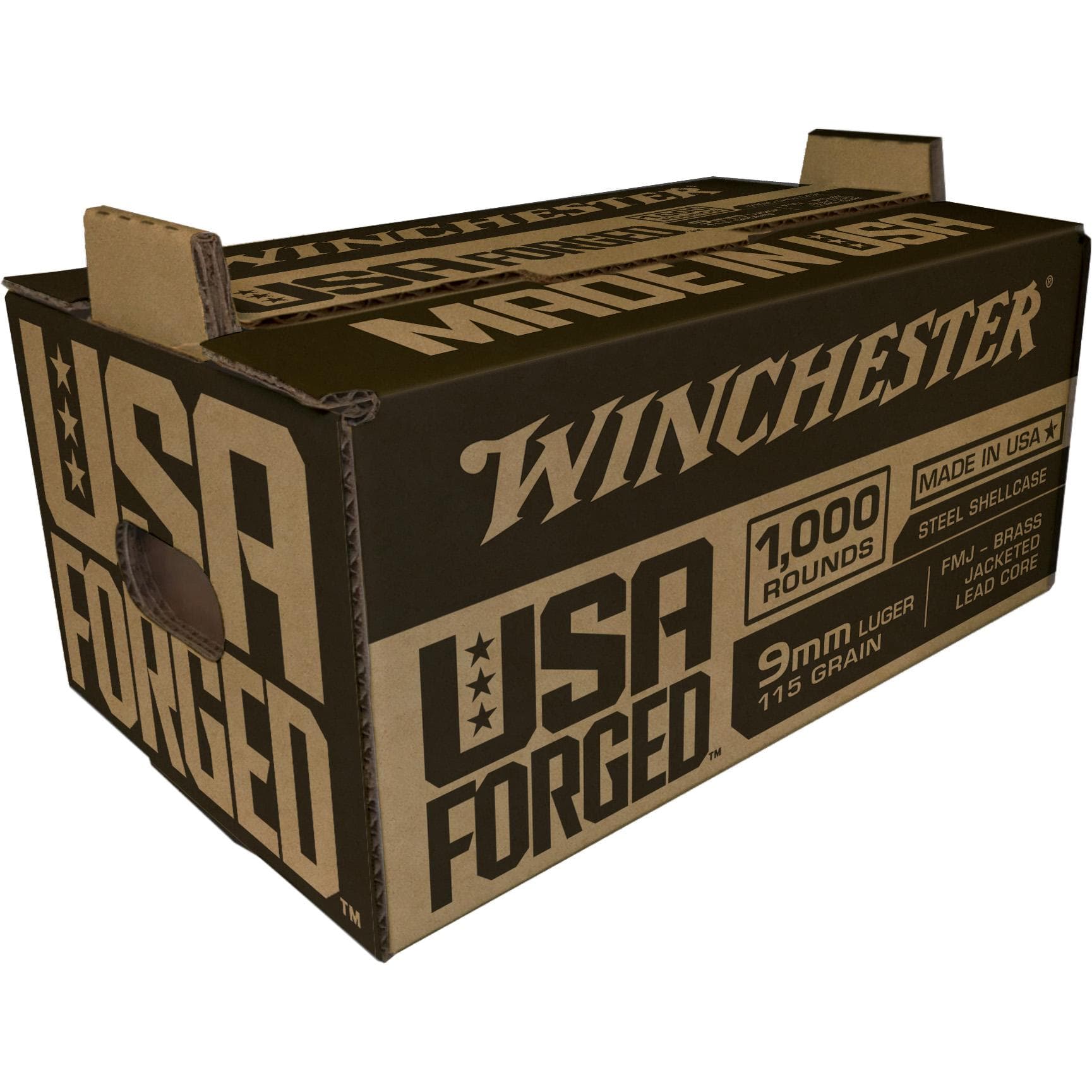 Winchester USA Forged - Steel Case Handgun Ammunition 9MM Luger 115GR FMJ 1190 FPS 1000/Ct