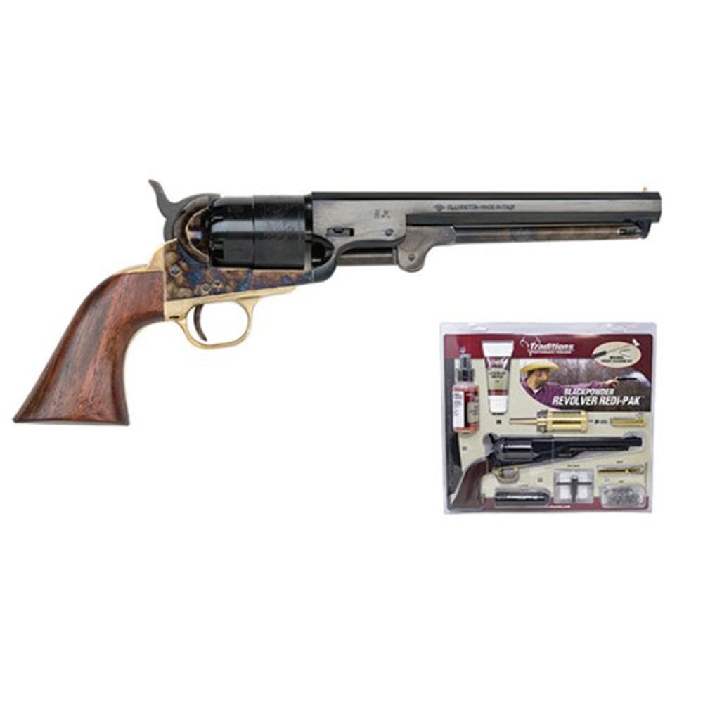 Traditions 1851 Navy Redi-Pak Muzzleloader Handgun .44 Cal 6RD Capacity 7.5" Barrel Black with Walnut Grip