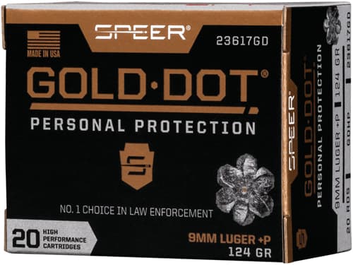 Speer Gold Dot Handgun Ammunition 9MM Luger (+P) 124 Gr HP 1220 FPS 20/Ct