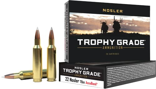 Nosler Accubond Trophy Grade Ammunition Rifle Ammunition 22 Creedmoor 70GR PP 3350 FPS 20/Ct