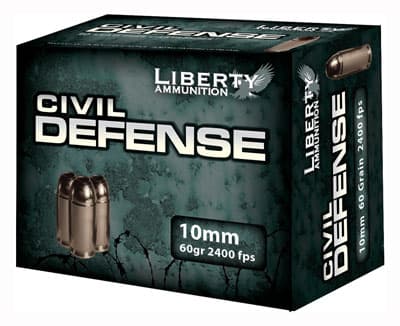 Liberty Civil Defense Handgun Ammunition 10MM Auto 60 Gr SCHP 2400 FPS 20/Ct