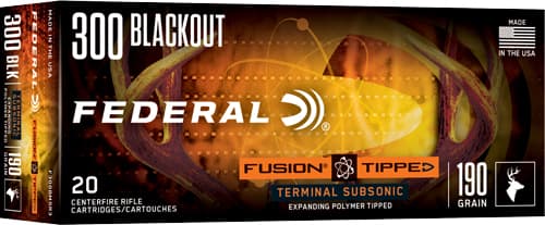 Federal Fusion Tipped Rifle Ammunition 300 Blackout 190GR PT 1050 FPS 20/Ct
