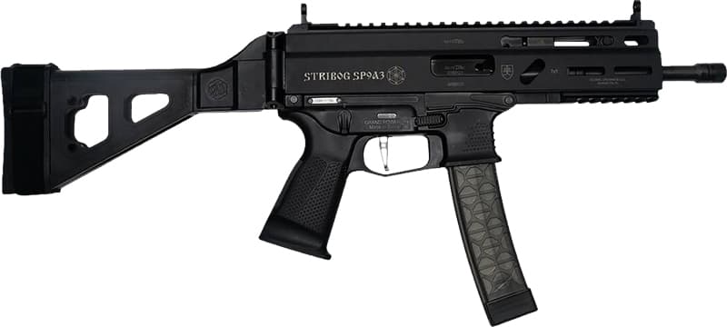 Grand Power Stribog SP9A3 Pistol - Black | 9MM | 8" Threaded Barrel | 30RD | Folding SBT Brace