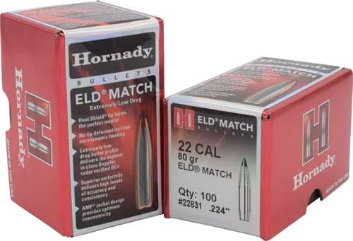 Hornady ELD Match Bullets with Heat Shield .22 Cal .224" 80 Gr ELD Match 100/Ct