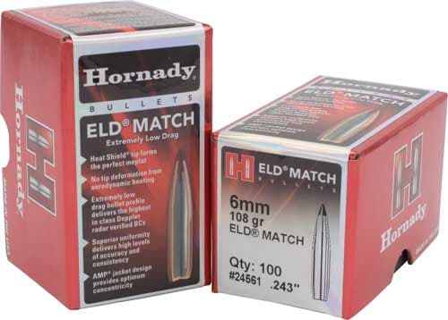 Hornady ELD Match Bullets with Heat Shield 6MM .243" 108 Gr ELD Match 100/Ct