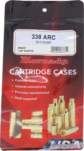 Hornady Unprimed Brass Rifle Cartridge Cases 338 ARC 50/Ct
