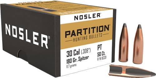 Nosler Partition Rifle Bullets .308 Cal .308" 180 Gr SPT 50/Ct