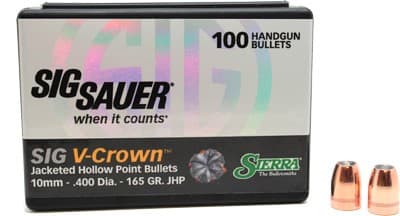 SIG Sauer V-Crown by Sierra Handgun Bullets 10MM .400" 165 Gr JHP SIG Sauer V-Crown 100/Ct
